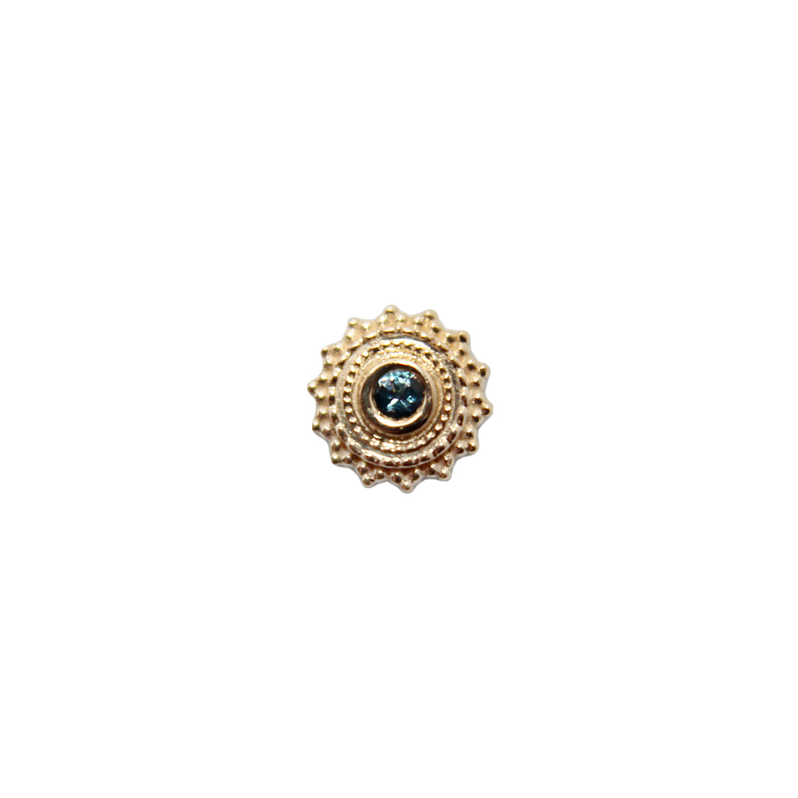 London blue topaz afghan. Small stud. Jewelry Stud. Yellow Gold. Earring. Cartilage Earring. Nostril Jewelry. Gold Jewelry. BVLA. Body Vision Los Angeles Jewelry. Brooklyn Piercing Jewelry
