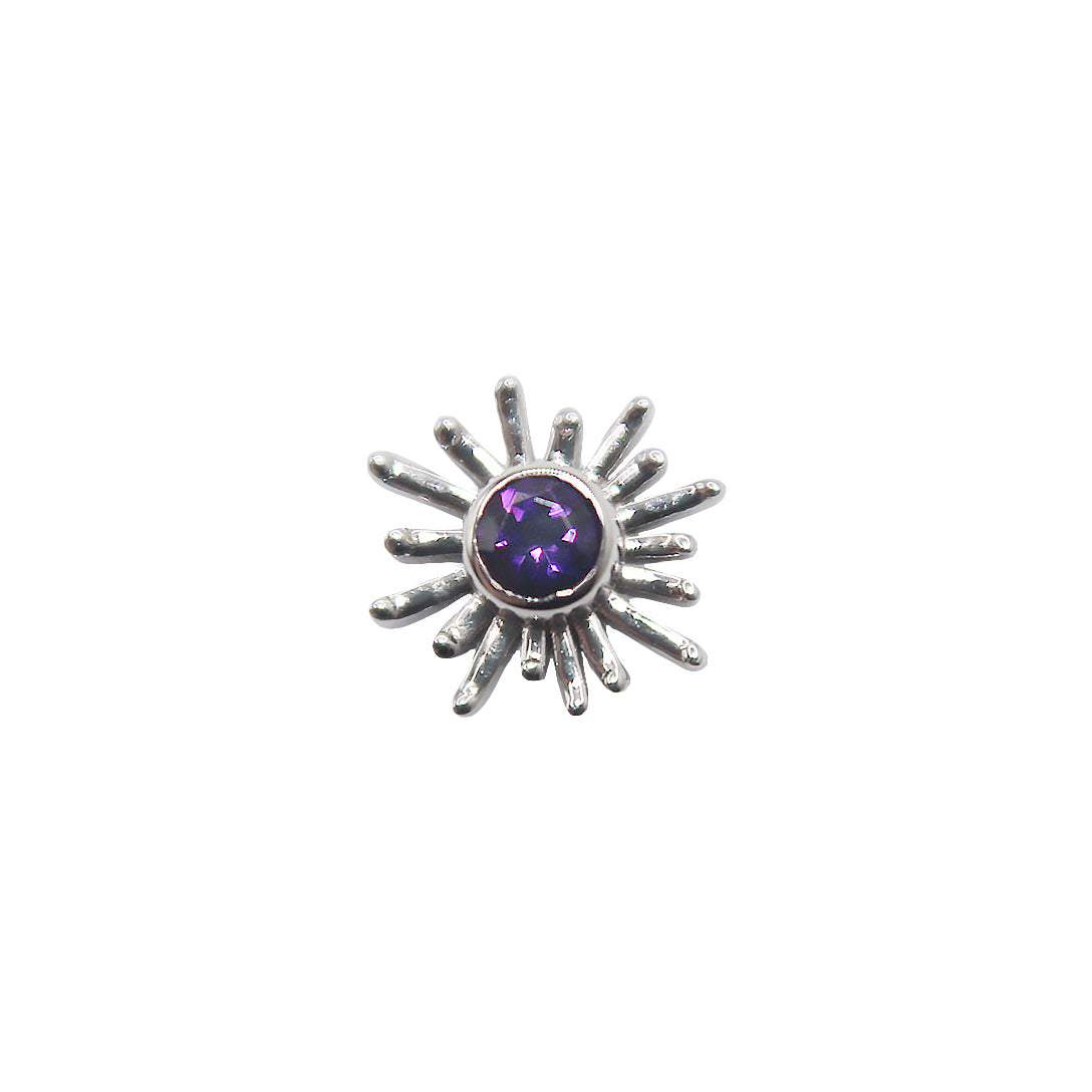 White Gold Amethyst Sun Ray. Jewelry Stud. White Gold. Earring. Cartilage Earring. Nostril jewelry. Gold Jewelry. BVLA. Body Vision Los Angeles Jewelry. Brooklyn Piercing Jewelry
