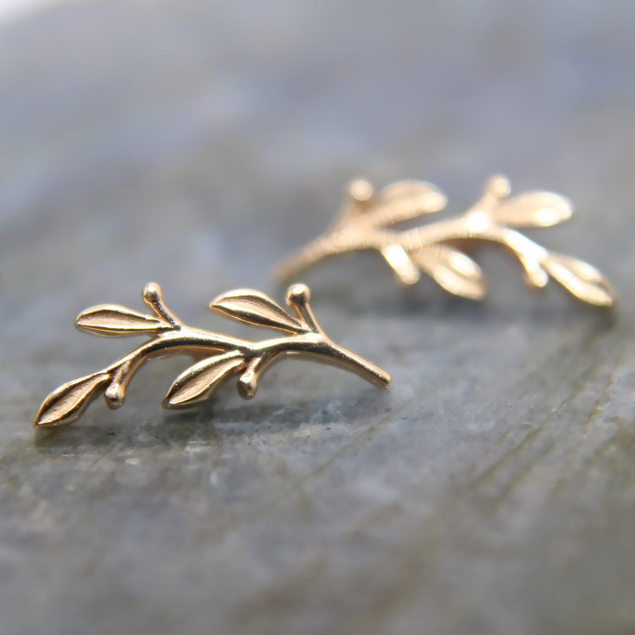 Yellow Gold Amity.  2 shown on background. Jewelry Stud. Yellow Gold. Earring. Cartilage Earring. Gold Jewelry. BVLA. Body Vision Los Angeles Jewelry. Brooklyn Piercing Jewelry