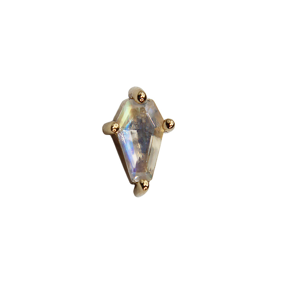 BVLA's "Coffin Prong" in 14k Yellow gold with a Rainbow Moonstone