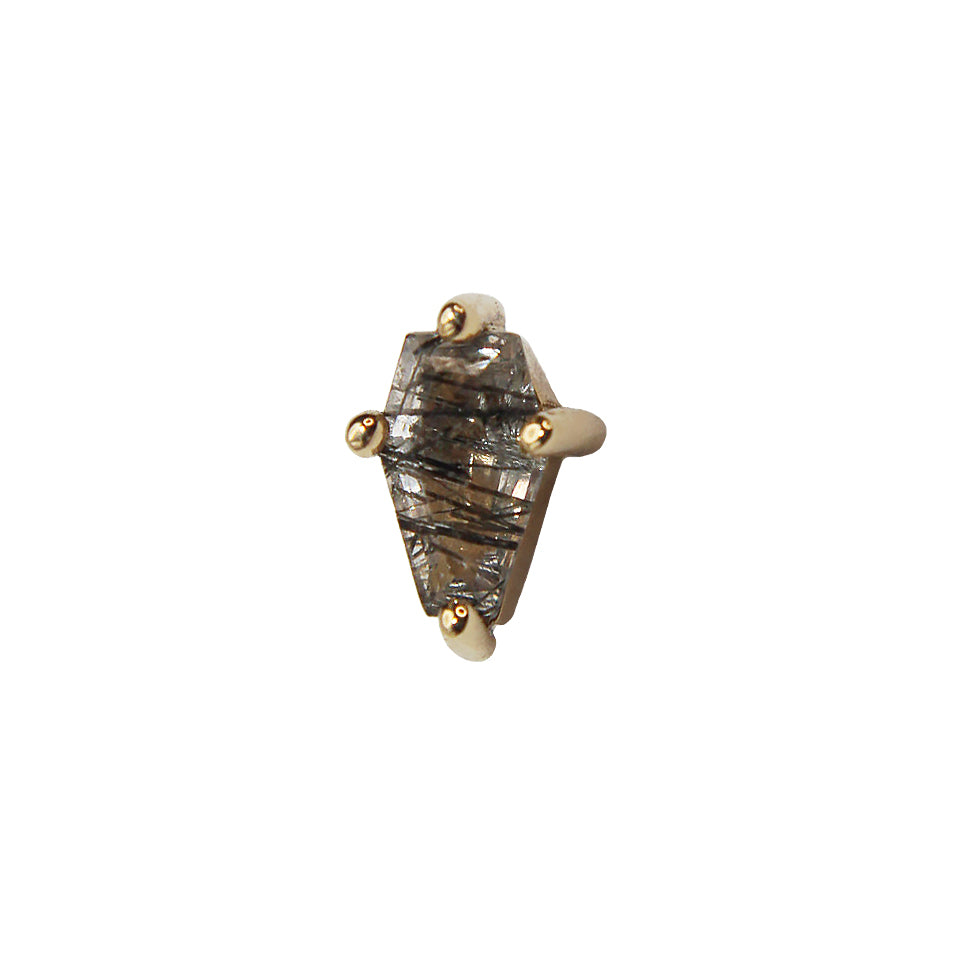 BVLA's "Coffin Prong" in 14k Yellow gold with a Tourmalated Quartz