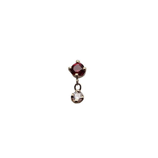 BVLA's "Duet" in 14k Yellow Gold gold with 1 Ruby and 1 Diamond attached by 2 chain links