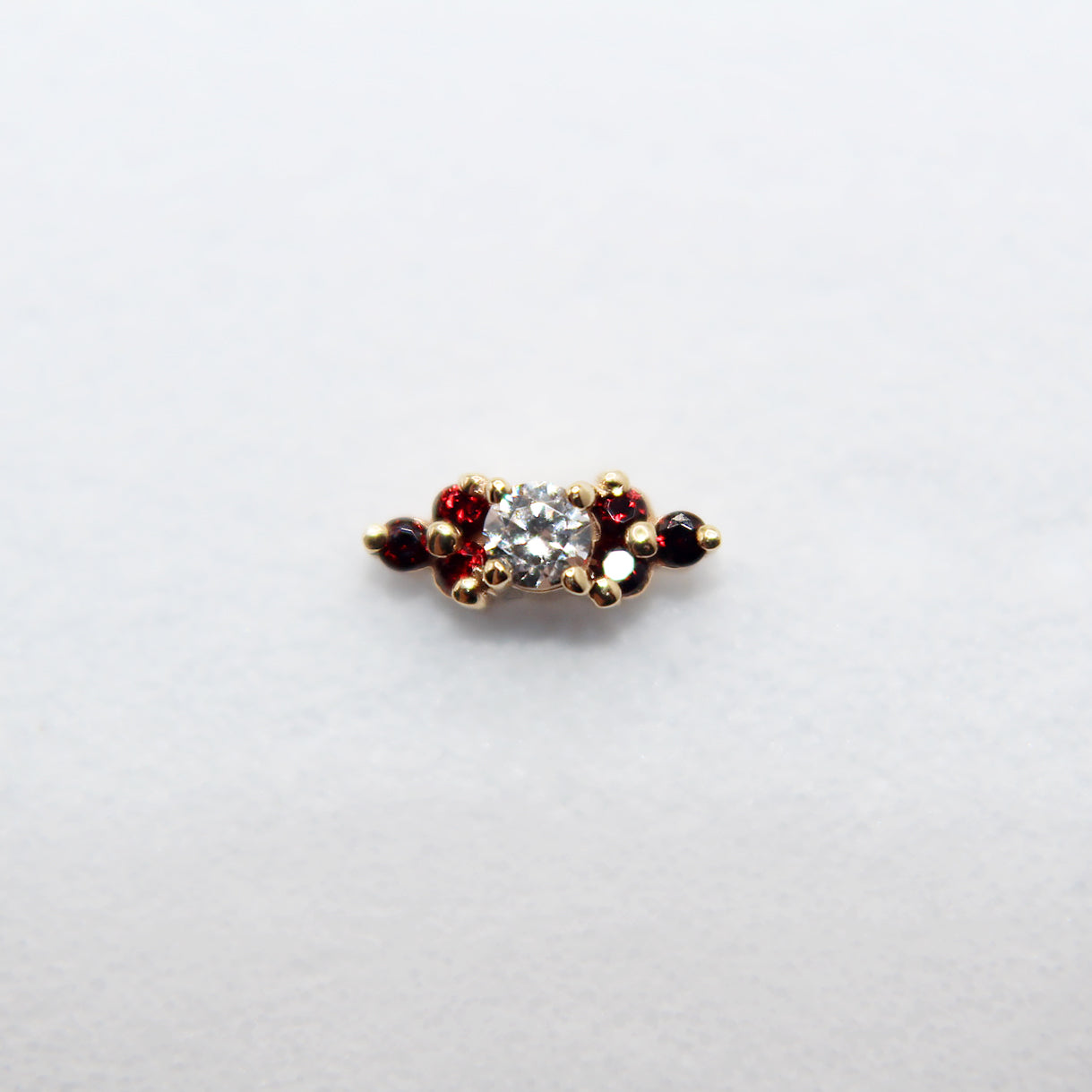 Garnet and Cubic Zirconia Embrace Jewelry Stud. Yellow Gold. Earring. Cartilage Earring. Gold Jewelry. BVLA. Body Vision Los Angeles Jewelry. Brooklyn Piercing Jewelry