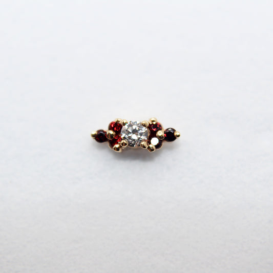Garnet and Cubic Zirconia Embrace Jewelry Stud. Yellow Gold. Earring. Cartilage Earring. Gold Jewelry. BVLA. Body Vision Los Angeles Jewelry. Brooklyn Piercing Jewelry