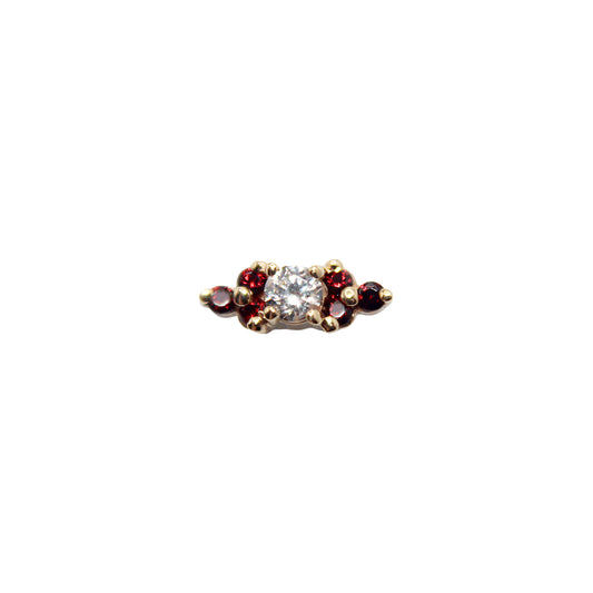 Garnet and Cubic Zirconia Embrace Jewelry Stud. Yellow Gold. Earring. Cartilage Earring. Gold Jewelry. BVLA. Body Vision Los Angeles Jewelry. Brooklyn Piercing Jewelry