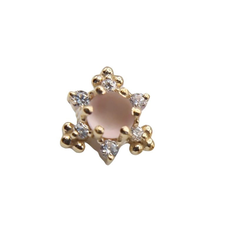 BVLA's "Bayle" in 14k Yellow gold with a Sandblasted Rose Quartz center stone and 6 smaller CZs