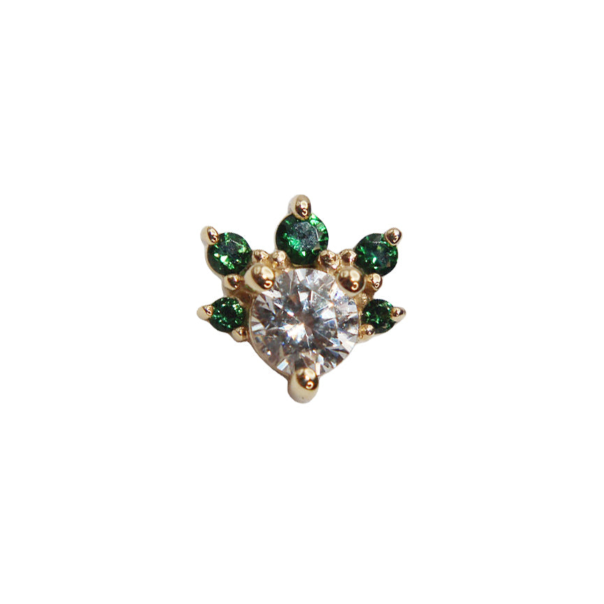 BVLA's "Anayar" in 14k Yellow gold with CZ center stone and 5 smaller Green Tourmaline