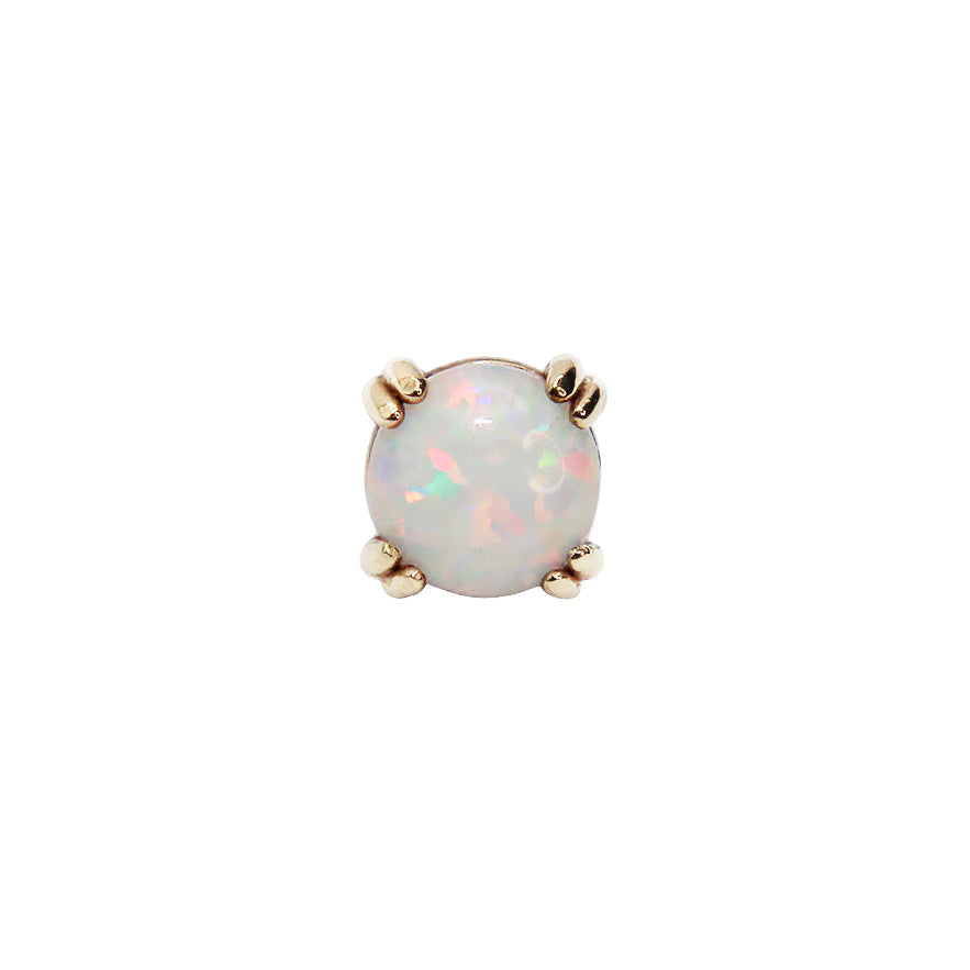 BVLA's "Cab Prong" in 14k Yellow gold with a Synthetic White Opal