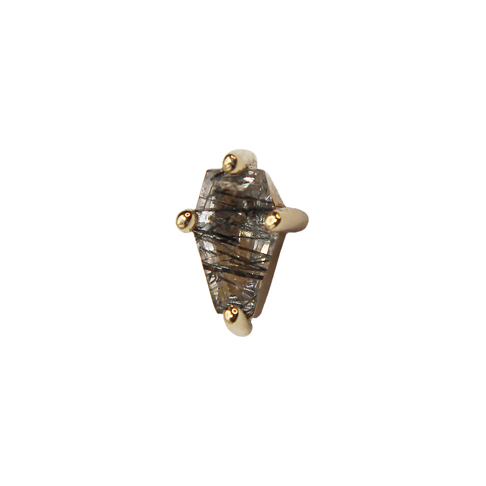 
                  
                    BVLA's "Coffin Prong" in 14k Yellow gold with a Tourmalated Quartz
                  
                