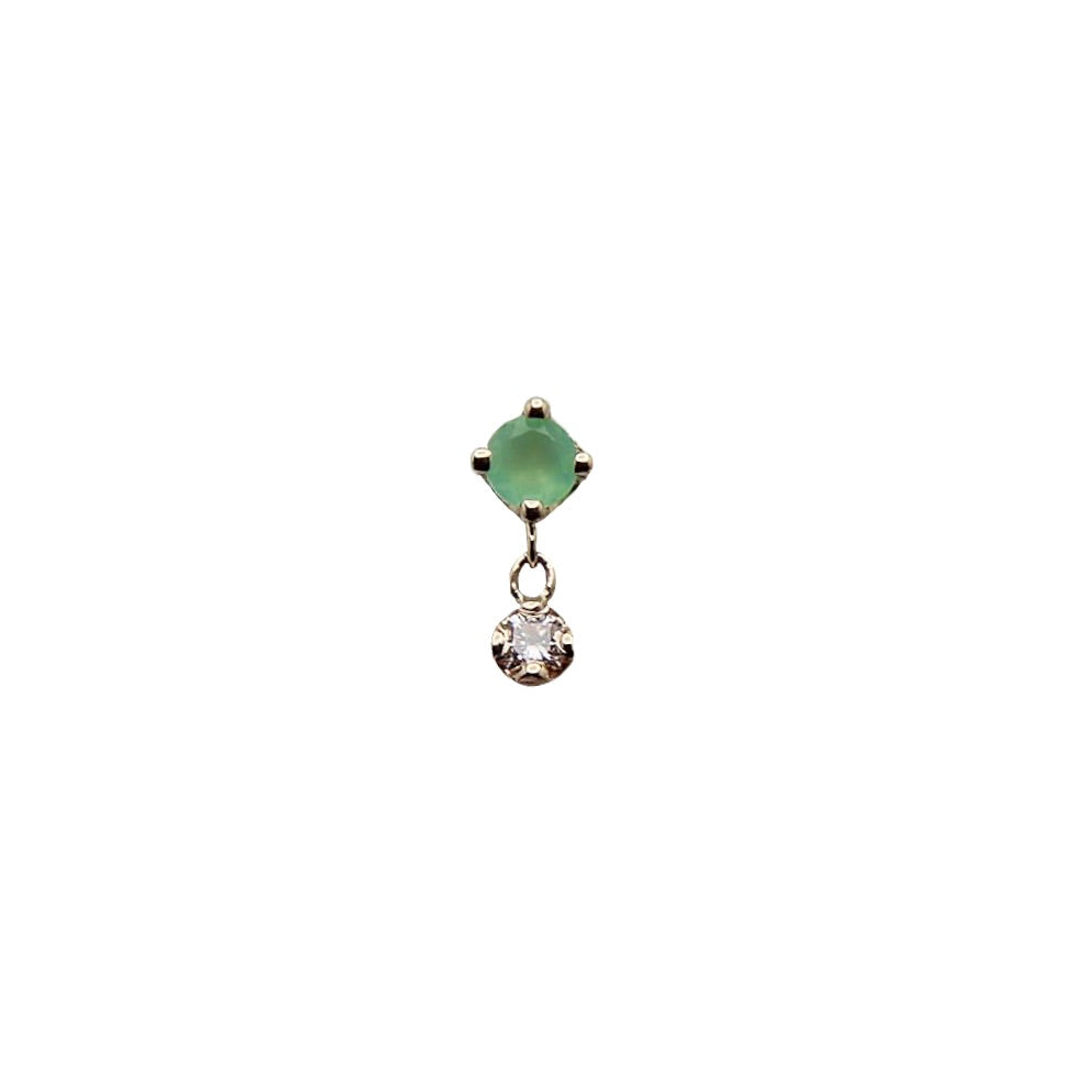 
                  
                    BVLA's "Duet" in 14k Yellow Gold gold with 1 Chrysoprase and 1 Diamond attached by 2 chain links
                  
                