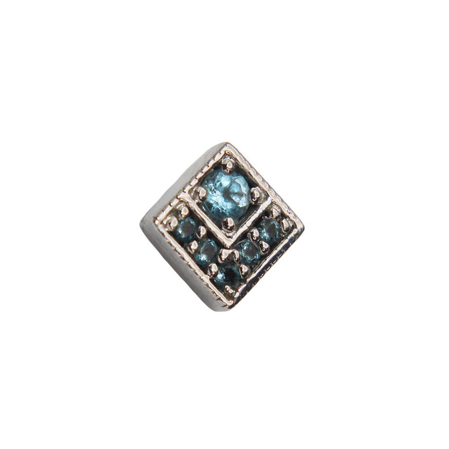 
                  
                    BVLA's "Endymoine Square" in 14k White gold with 1 Swiss Blue Topaz and 5 smaller London Blue Topaz
                  
                
