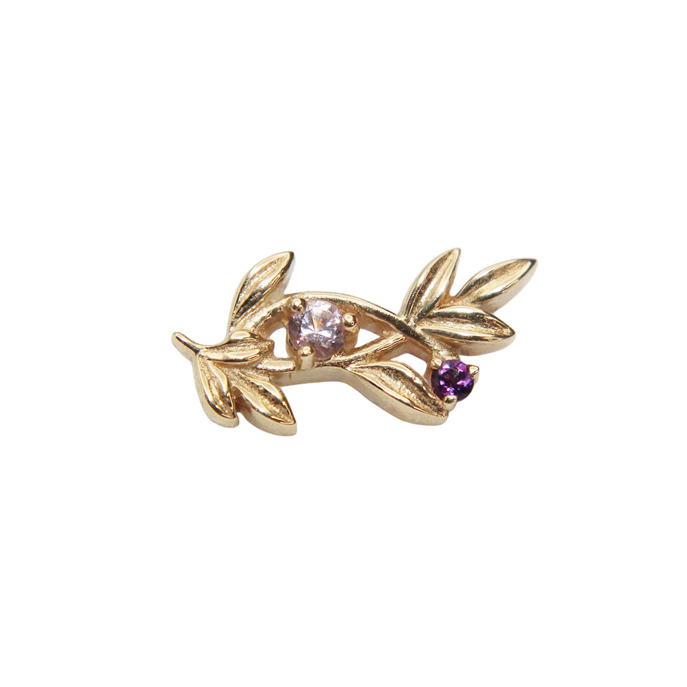 BVLA's "Jessamine" in 14k Yellow gold with 1 light amethyst and 1 smaller dark amethyst