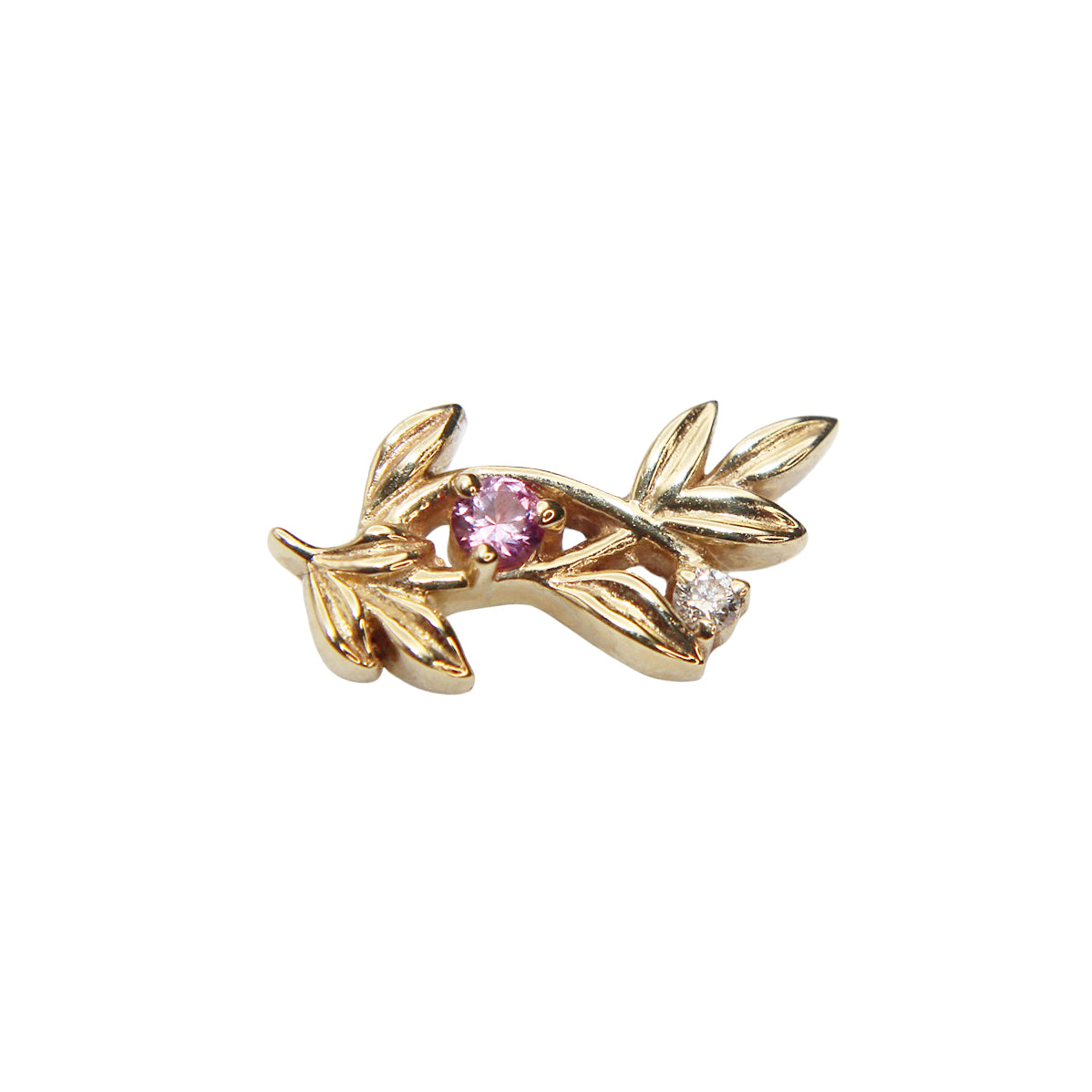 BVLA's "Jessamine" in 14k Yellow gold with 1 pink sapphire and 1 smaller diamond