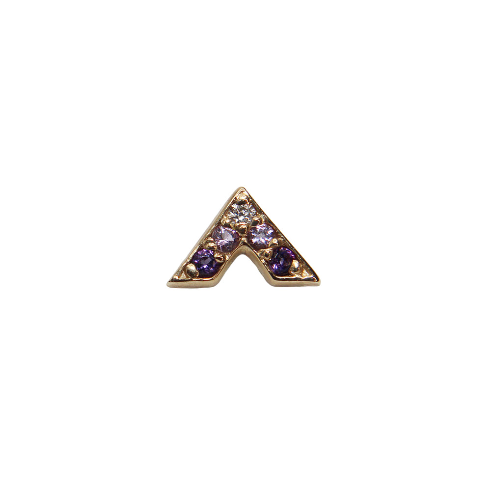 
                  
                    BVLA's "Micro Pave V" in 14k Yellow gold with 1 diamond 2 light amethyst and 2 dark amethyst
                  
                