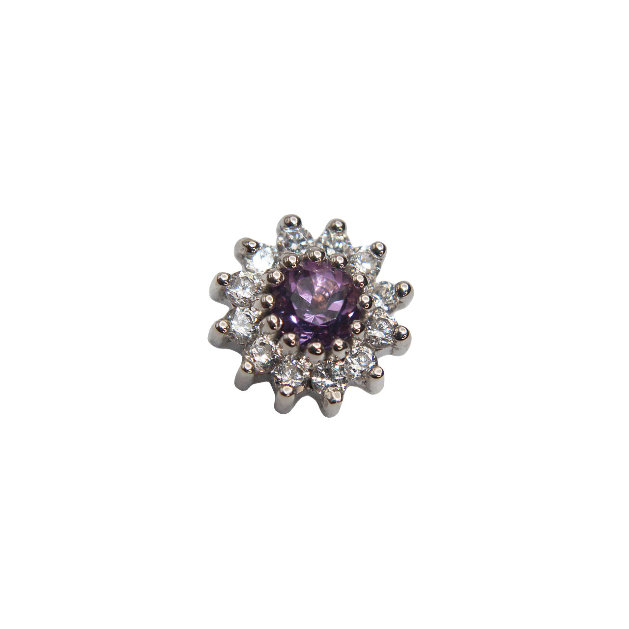 BVLA's "The Rose" in 14k White gold with Amethyst center stone and 12 smaller CZ circling the center