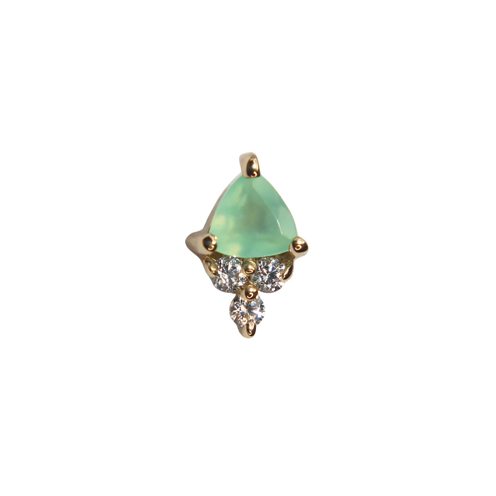 
                  
                    BVLA's "Tau" in 14k Yellow gold with 1 Chrysoprase and 3 smaller CZ on the bottom
                  
                