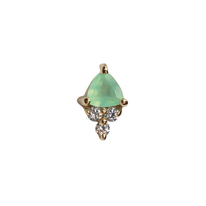 BVLA's "Tau" in 14k Yellow gold with 1 Chrysoprase and 3 smaller CZ on the bottom