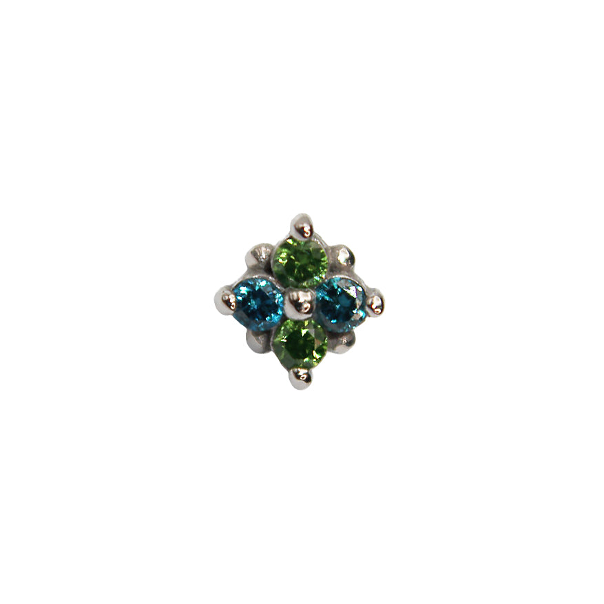 
                  
                    BVLA's "Reema" in 14k White gold with 2 Emerald green diamond and 2 ocean green diamond
                  
                