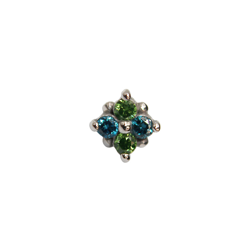 BVLA's "Reema" in 14k White gold with 2 Emerald green diamond and 2 ocean green diamond