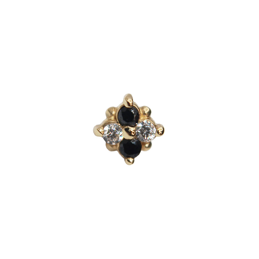 
                  
                    BVLA's "Reema" in 14k Yellow gold with 2 CZ and 2 black CZ
                  
                