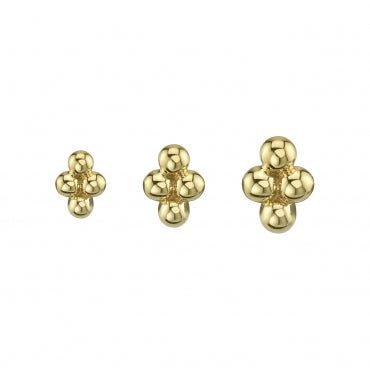 
                  
                    BVLA's "Quad Bead Cluster" in 14k Yellow gold shown 3 times in varying sizes
                  
                