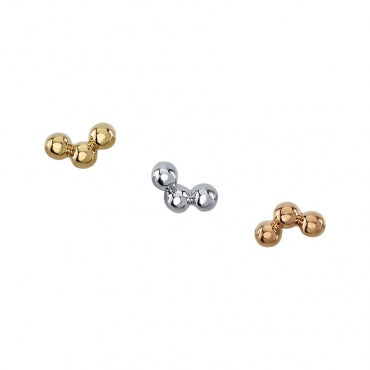 BVLA's "Tri Bead Arc" from left to right in 14k Yellow gold, 14k White gold and 14k Rose gold
