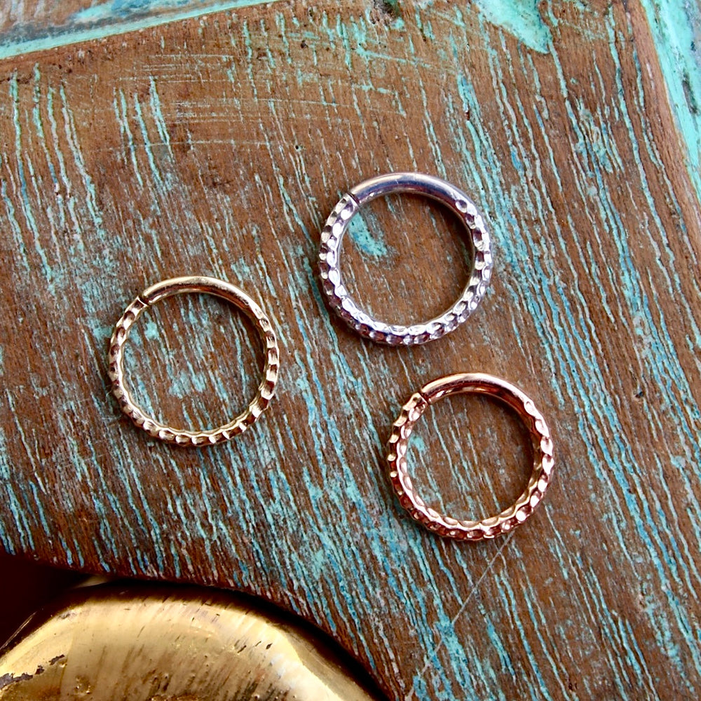 
                  
                    BVLA Hammered Gold Seam Rings
                  
                