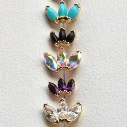 BVLA's "Marquise Fan" in multiple sizes in 14k Yellow gold featuring Turquoise, Onyx, Mercury Mist topaz, Amethyst and CZs